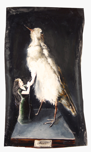 Anzu, 2014, Öl und Haare auf Papier, 42cm x 72cm