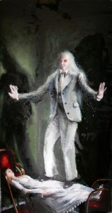 Hypnotiseur, 2010, Öl und Haare auf Papier, 42cm x 68cm