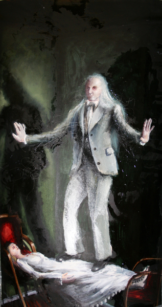 Hypnotiseur, 2010, Öl und Haare auf Papier, 42cm x 68cm