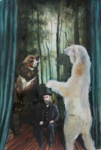 Mann mit Bären, 2011, Öl auf Papier, 76cm x 100cm