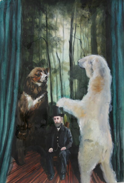 Mann mit Bären, 2011, Öl auf Papier, 76cm x 100cm
