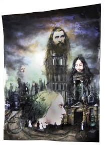 Mimas, 2013, Öl, Haare, Dammar auf Papier, 80cm x 110cm