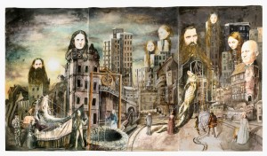 antiatlas, 2014, 3 tlg., Öl und Haare auf Papier, 260cm x 450 cm