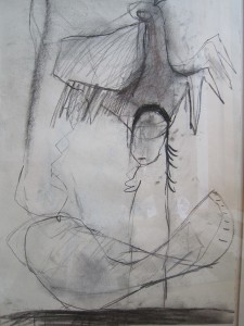 Leiko Ikemura, Verflechtung, 1988 gesehen aus 2014, Kohle auf Papier, 41cm x 59cm