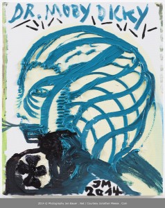 Jonathan Meese, Kunst ist kein blökender Ich- Dünkel“ sprach Dr. Dünklé- Séé, 2014, Öl, Acryl auf Leinwand 50cm x 60cm