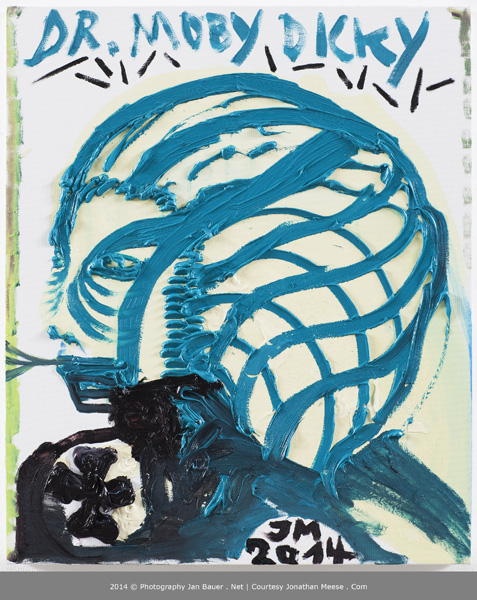 Jonathan Meese, Kunst ist kein blökender Ich- Dünkel“ sprach Dr. Dünklé- Séé, 2014, Öl, Acryl auf Leinwand 50cm x 60cm