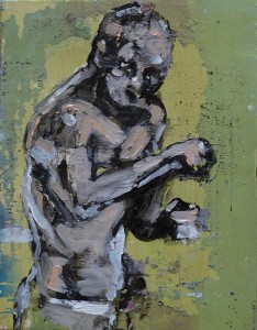 Paolo Maggis, Der Boxer (nach Rudolf Belling), 2014, Öl auf Leinwand, 25x33cm