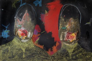 Besatzung, 2015, Acryl, Öl, Kreide, Bleistift Firniss Holz, 109 cm x 162 cm