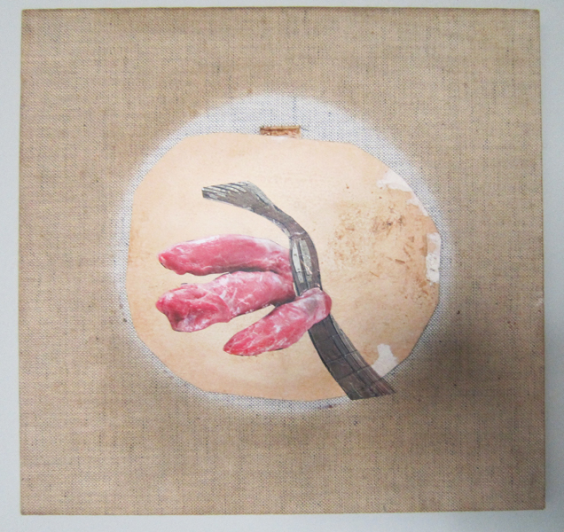 Langer Ritt, 2015, Karton, Postkate, Zeitschrift, Leinwand auf Holz 23 cm x 24 cm