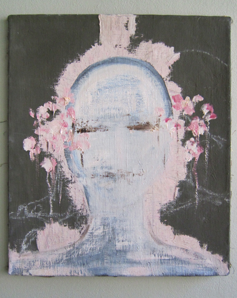 Blumenkopf, 2014, Öl, Acryl, Kreide auf Leinwand, 52 cm x 62 cm
