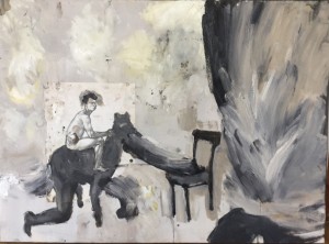 Michele Bubacco The curtain 2015, Öl, Seite aus Anatomiebuch auf Holz, 64cm x 88cm