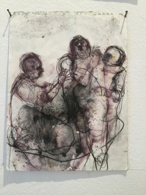 Michele Bubacco, o.T., 2013, Pastell, Bleistift, dreckiges Öl, Spray, 23,5cm x 31,5cm