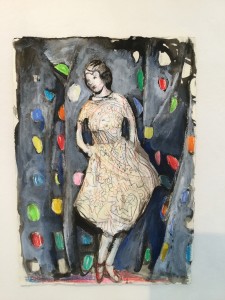 Simone Lucas, Paisleypetticoat, 2016, 30x42 cm, Mischtechnik auf Bütten