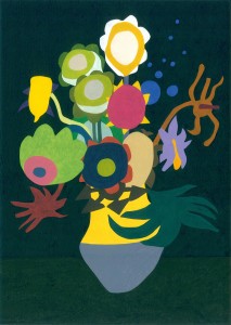 Fünfzehn Sonnenblumen in einer Vase p VI, 2016, Acryl auf Papier, 47 x 34 cm