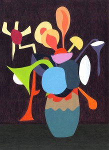 Fünfzehn Sonnenblumen in einer Vase p VI, 2016, Acryl auf Papier, 47 x 34 cm