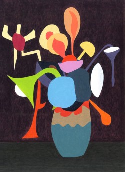 Fünfzehn Sonnenblumen in einer Vase p VI, 2016, Acryl auf Papier, 47 x 34 cm