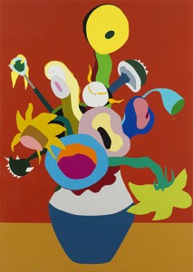Fünfzehn Sonnenblumen in einer Vase XV, 2015, Öl auf Leinwand, 147 x 105 cm