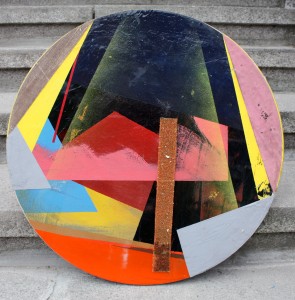 Verlangen, 2017, Lack, Bitumen, Löschperlen, Öl auf Holz, Ø 60cm