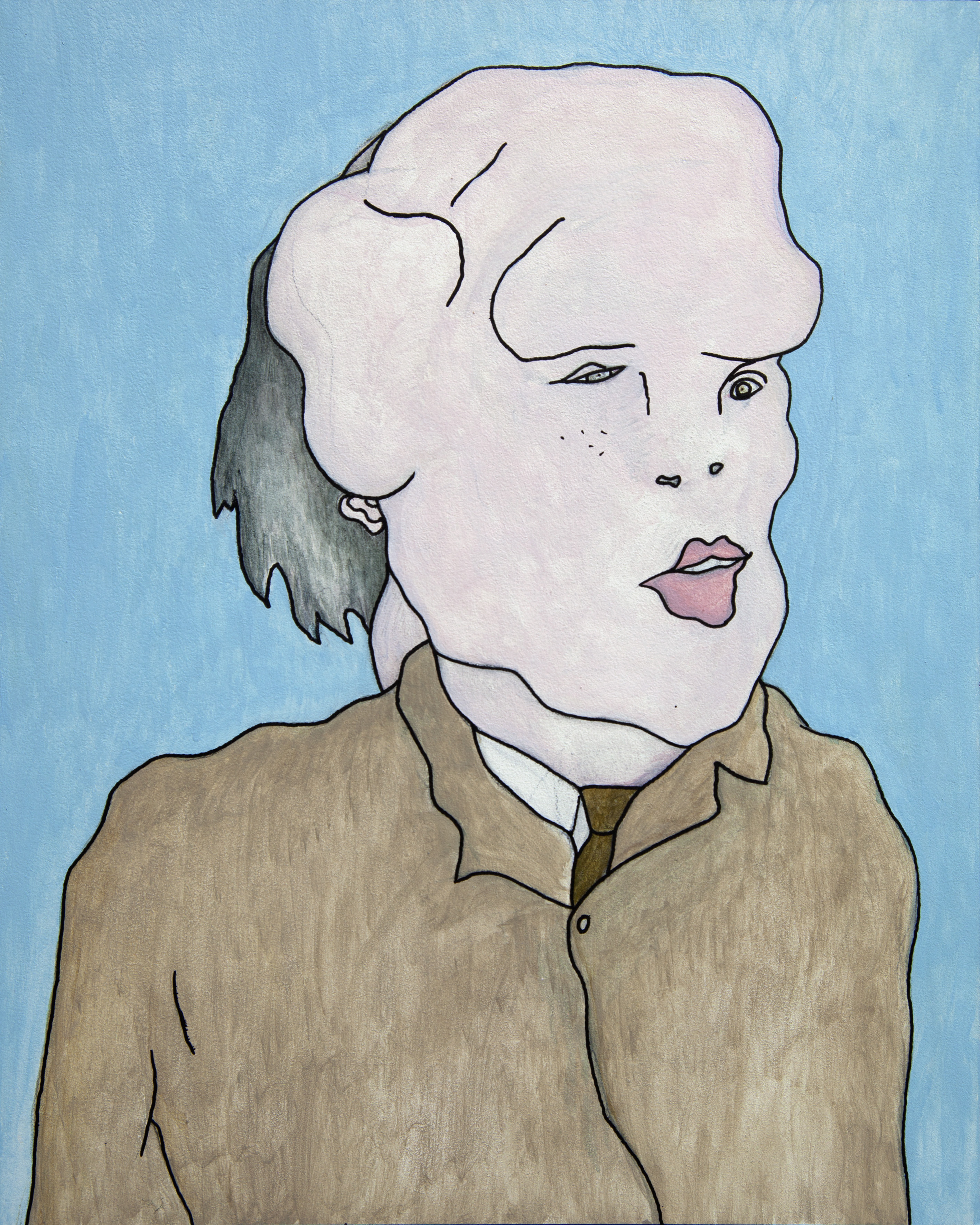 Wouter van Riessen, Joseph Merrick als junger Mann II, 2017, Acryl auf Holz, 30x40cm