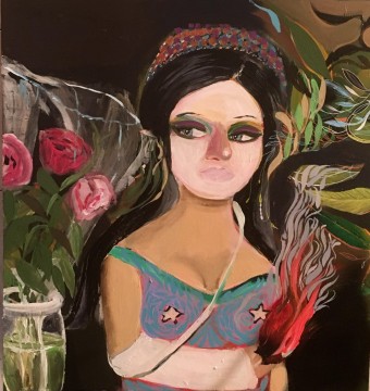 Donna con fuoco/ Frau mit Feuer, 2017, Acryl auf Leindwand, 65x70cm