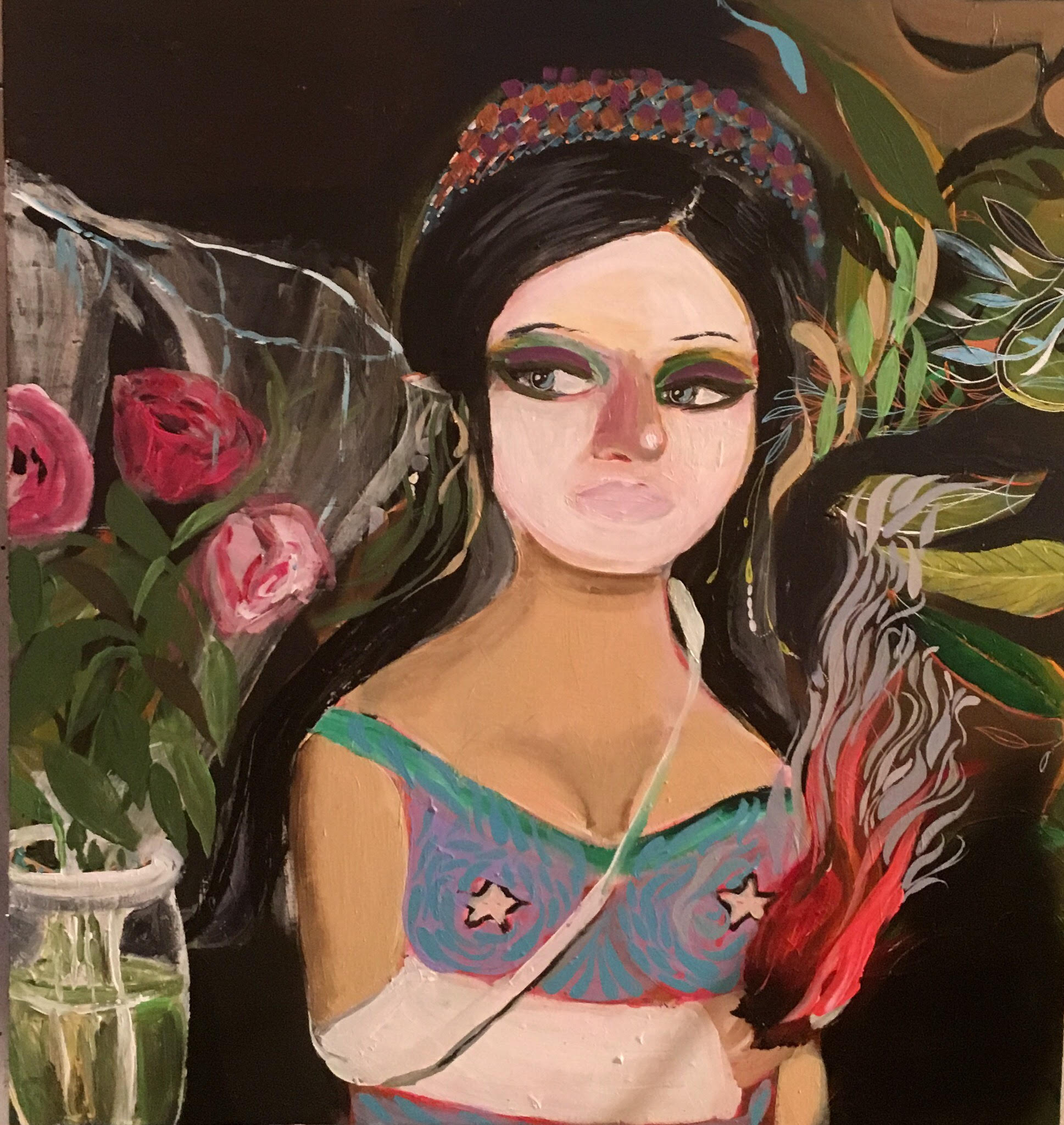 Donna con fuoco/ Frau mit Feuer, 2017, Acryl auf Leindwand, 65x70cm