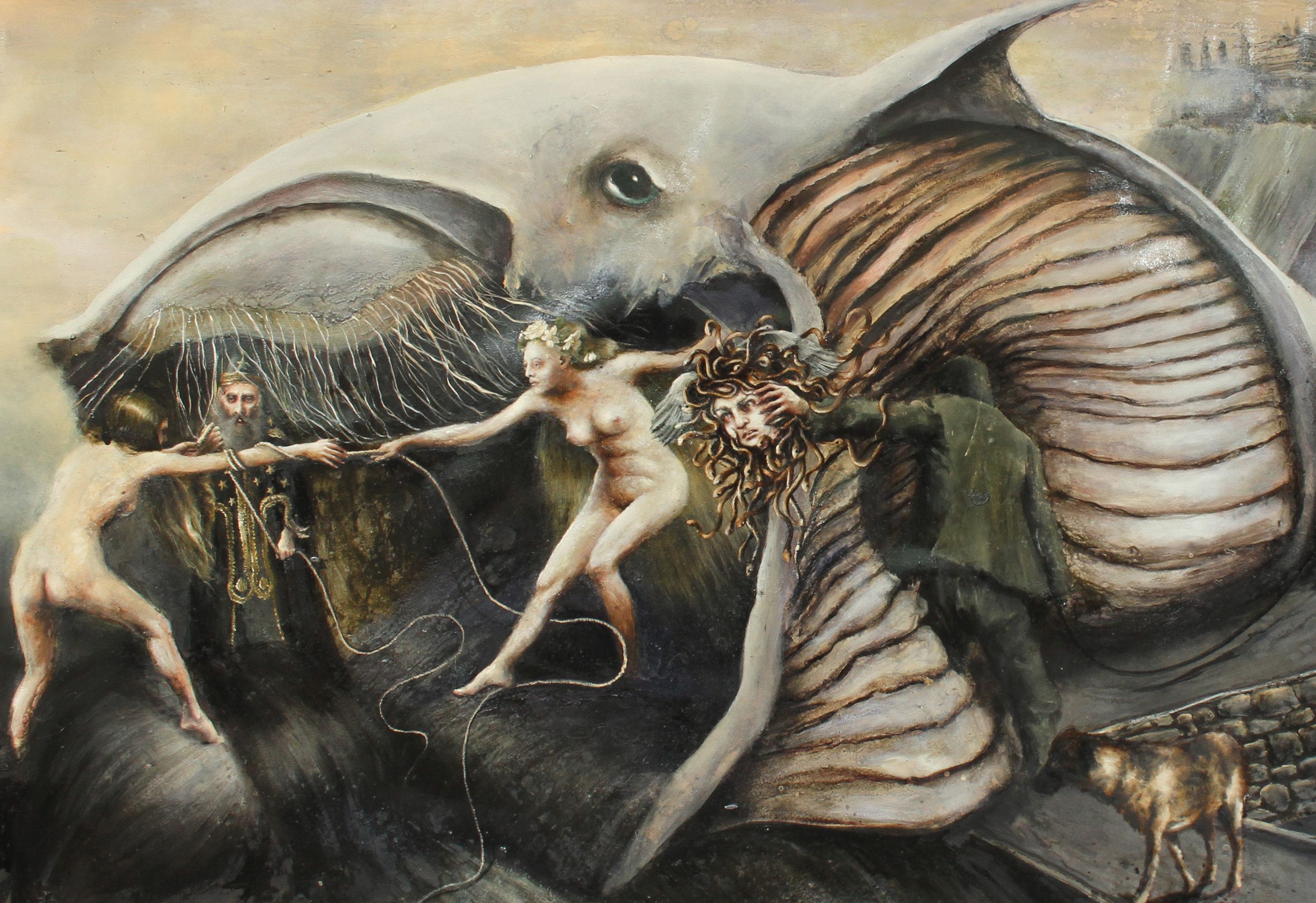 Andromeda und Kassiopeia Ausschnitt, 2018, 150 x 283 cm, 2 tlg., O_l auf Papier