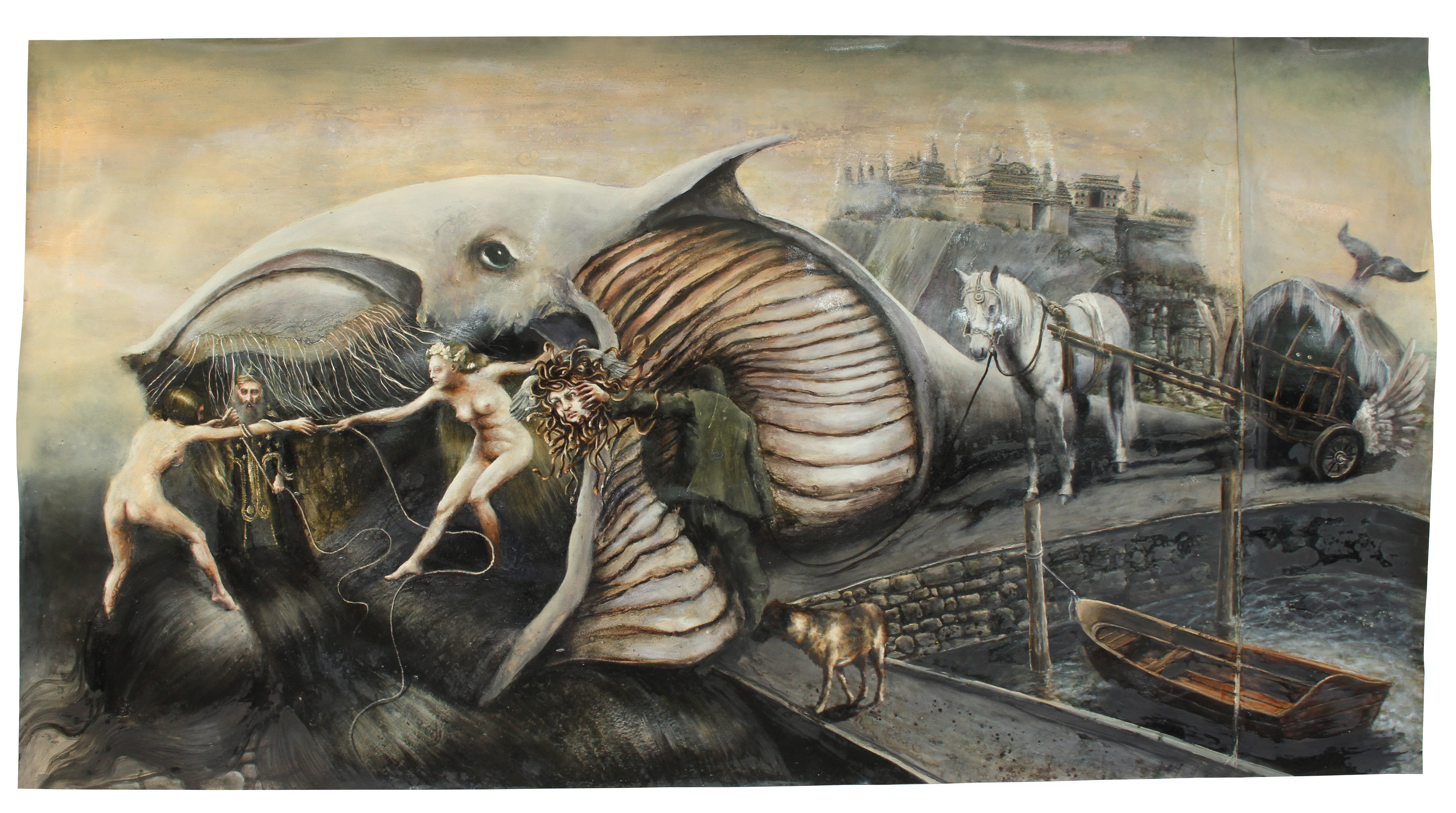 Andromeda und Kassiopeia, 2018, 150 x 283 cm, 2 tlg., O_l auf Papier